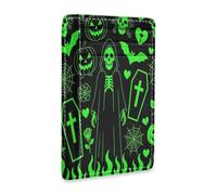 tplaotee Green Flame Grim Reaper Spooky Print leather slim wallet for men With ID Window RFID Blocking credit card wallet for men&women