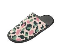 tplaotee Green Peach Leopard Print Warm Slipper For Women Soft Slippers For Women Indoor with Memory Foam For House, Bedroom