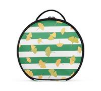 tplaotee Green white striped Ginkgo biloba leaf Makeup Bag Vertical Free-Standing Portable Capacity Travel Cosmetic Bag with adjustable dividers 11 IN