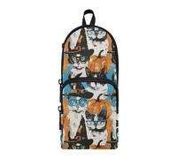 tplaotee Halloween Cute Cat Witches Nylon 3 Compartments Pencil Bag School Supplies study&multifunctional Pencil Storage Case Stationery pouching Bag for Preppy Middle School 1600ml