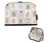 tplaotee Happy Christmas Pink Pig Pencil Pen Case Large Capacity Pen Case Expandable Stationery Pencil Case for Boys Preppy School Supplies bolsa para lapices de ninos