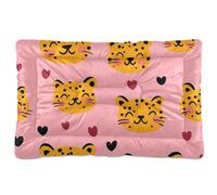 tplaotee Happy Valentine Cartoon Leopard Fun Washable Dog Cat Bed Soft Anti-Slip Cat Kennel Crate Pad for Medium/Large Dogs 36" x 24"