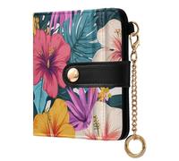 tplaotee Hawaiian Style Tropical Flowers Palm Leaves Colorful Ladies Slim Foldable Wallet Waterproof Everyday PU Leather Wallet for Women Boys Girls