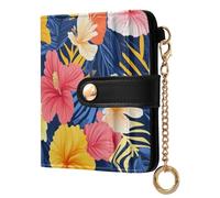 tplaotee Hawaiian Style Tropical Flowers Palm Leaves Colorful Women's Folding Wallet Fancy PU Leather Folding Wallet for Women