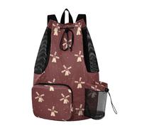 tplaotee Hiking Drawstring Backpack Sport Gym Sackpack With Inside Pockets String Back Pack Dry Wet Separation Windmill Danish Darkred Holiday