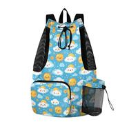 tplaotee Hiking Drawstring Backpack Sports Gym Bag With Inside Pockets Cinch Sacks Dry Wet Separation Simple Cartoon Sun Clouds