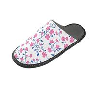 tplaotee Hot Pink Flowers Blue Vines Warm Womens' Slippers Women Warm Slippers Indoor with Memory Foam For House, Bedroom