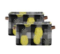 tplaotee Houndstooth Pineapple Gray Yellow storage baskets,collapsable and waterproof baskets for storage containers with sturdy handle Hamper little little set of 2 for room book