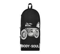 tplaotee Illustrated Black Motorcycle Nylon 3 Compartments Pencil Bag School Big Capacity Large Pencil Case Stationery pouching Organizer for Kids College 1600ml