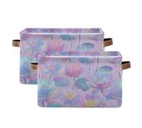 tplaotee Indian Water Lily Neon Purple storage baskets,collapsable and waterproof foldable storage cubes baskets with sturdy handle cubbies shelving shelving set of 2 for laundry room sheet