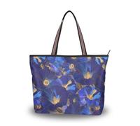 tplaotee Indigo Morning Glory Abstract Flowers Everyday Tote straps for handbags bag charms for handbags Travel work shopping, Indigo Morning Glory Abstract Flowers, L