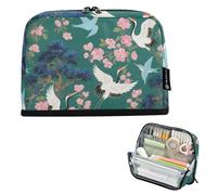 tplaotee Japanese Green-flowered Crane Pencil Storage Case Large Capacity Makeup Bags Wide Opening Stationery Organizer for Boys Elementary bolso para herramientas