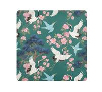 tplaotee Japanese green-flowered crane Portable Make Up Bag Cloth Jewelry Organizer Wrap Camera Lens Cloth Wrapper For Organization Size 21.7x21.7in