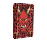 tplaotee Japanese Oni Hannya Red ghosts leather womens wallets slim with money clip RFID Blocking credit card case for men&women