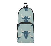 tplaotee Jon Klassen Style Bull Baby Blue Nylon 3 Compartments Pencil Bag Big Capacity Big Pencil Case With Zipper Stationery pouching Organizer for Man Preppy School 1600ml