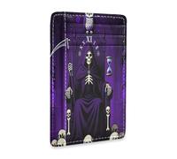 tplaotee justices Grim Reaper Halloween Gothic leather womens slim wallet With ID Window RFID Blocking credit card case for men&women