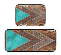 tplaotee Kitchen Rug Set Western Cowhide Turquoise Brown Animal Print