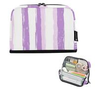 tplaotee Lavender Purple White Stripe Pattern Doodle Art pencil pouches Large Capacity Pen Bag Expandable Case Pencil Holder for Men School Must Haves estuche para colores