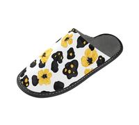 tplaotee Leopard Skin Spot Leaves Floral Warm Women Slipper Women Indoor Slippers with Memory Foam For House, Bedroom
