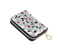 tplaotee Light Blue Flora Pattern Minimalist Style Gray leather card wallets for women With 9 cards slot RFID Blocking small card holder with zipper cartera para mujer