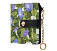 tplaotee Light Blue Purple Morning Glories Green Background Women's Minimalist Folding Wallet Fancy Premium PU Leather Wallet for Girls Women Ladies
