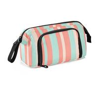 tplaotee Light Coral Light Blue Stripe Pattern School Pencil Case Large Capacity Big Pencil Case with Compartment for Boys Middle School