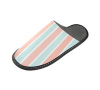 tplaotee Light Coral Light Blue Stripe Pattern Slippers Womens Soft Slippers For Women Indoor with Memory Foam For House, Bedroom