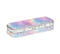 tplaotee Lightning Bolts Rainbow Color Designed Pencil Storage Box Clear Double-Deck Pens Storage Case For Kids With Snap And Lid