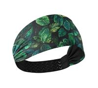 tplaotee Lots Of Green Leaves on A Black Background Moisture Wicking yoga headband Stretchy hairbands for Running Gym Volleyball basketball