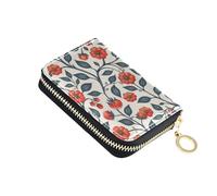 tplaotee Lovely Flower Blue Red leather card wallet With 9 cards slot RFID Blocking credit card protector with zipper cartera para mujer
