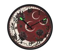 tplaotee Luminous Voice-Activated Round Wall Clock Battery Operated Silent Non-Ticking Clock Gothic Red Roses 12 Inch Decorative for Kitchen, Home, Bathroom, Bedroom