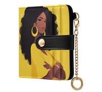 tplaotee Mad Yellow African Girl Women's Small Folding Wallet Waterproof Everyday PU Leather Wallet for Girls Women Ladies
