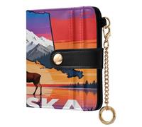tplaotee Map Of Alaska Sunset Women's Compact Folding Wallet Unique PU Leather Folding Wallet for Women