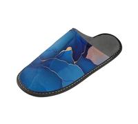 tplaotee Marble Rose Gold Royal Blue Women's Slippers Indoor Outdoor Womens Slippers with Memory Foam For House, Bedroom
