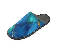 tplaotee Marble Royal Blue Green Womens' Slippers Slipper For Women Indoor with Memory Foam For House, Bedroom