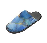 tplaotee Marble Silver Royal Blue Women's Slipper Home Slippers For Women Indoor with Memory Foam For House, Bedroom