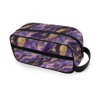tplaotee Marble Stone Purple Gold Portable Travel Bag with hanging hook Portable Capacity Travel Cosmetic Bag with Compartments & Handle