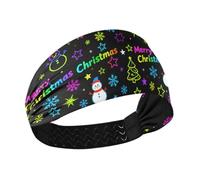 tplaotee Merry Christmas Snow Flake Rainbow Black Non-Slip? headband holder Stretchy head for Gym tennis Volleyball