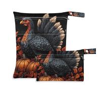 tplaotee Mess-Proof Bags For Swimsuits 2 Pack Black Gobble Turkey Pumpkin