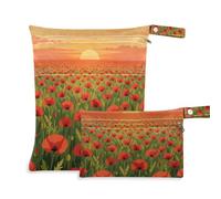 tplaotee Mess-Proof Dirty Clothes Bag 2 Pack Red Poppies Flowers In A Field