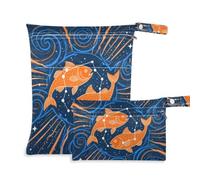 tplaotee Mess-Proof Wet Diaper Bag 2 Pack Pisces Blue Orange Drawing