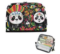 tplaotee Mexico Cinco De Mayo Pandas Vivid Color Pencil Bag Large Capacity Make Up Bag Slots Desk Organizer for Girls Kindergarten estuche de lápices para ninos