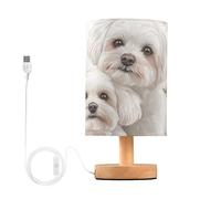 tplaotee Mighty Maltese Dogs White Bedroom Table Lamp Desk Lights for Kitchen Table Lamps for Kids with USB lampara para escritorio