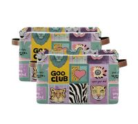 tplaotee Modern Art Purple Lion Tigers Hearts storage baskets,foldable and waterproof storage bins with sturdy handle cubbies crate crate 2 pack for bedroom sweater