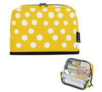 tplaotee Modern White Rounds Dots Yellow Pencil Carrying Case Large Capacity Upright Storage Bag Big Capacity Stationery Pen Bag for College Student School lapiceras para mujer
