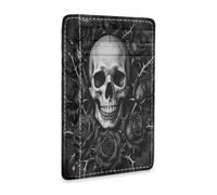 tplaotee Moody Gothic Gothic Skull Roses leather small womens wallet slim with money clip RFID Blocking small card wallet for men&women