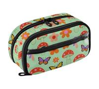 tplaotee Mushroom 60s 70s Flower Butterflies Wear-Resistant Stationery Organizer Big Capacity Pencil Case for Teen and Adult Girls