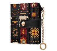 tplaotee Native America Buffalo Sun Symbols Red Black Women's Small Folding Wallet Portable Minimalist PU Leather Wallet for Women Boys Girls