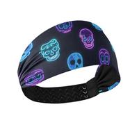 tplaotee Neon Fluorescent Skull no slip cute headbands for women Elastic sweaty bands for Yoga Daily use make up tennis