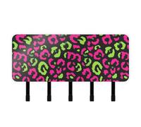 tplaotee Neon Green Pink Leopard Pattern Key Holder Wall Mount with Mail Organizer & 5 Self-Adhesive Hanging Wall Hook for Home Improvement Entryway Doorway